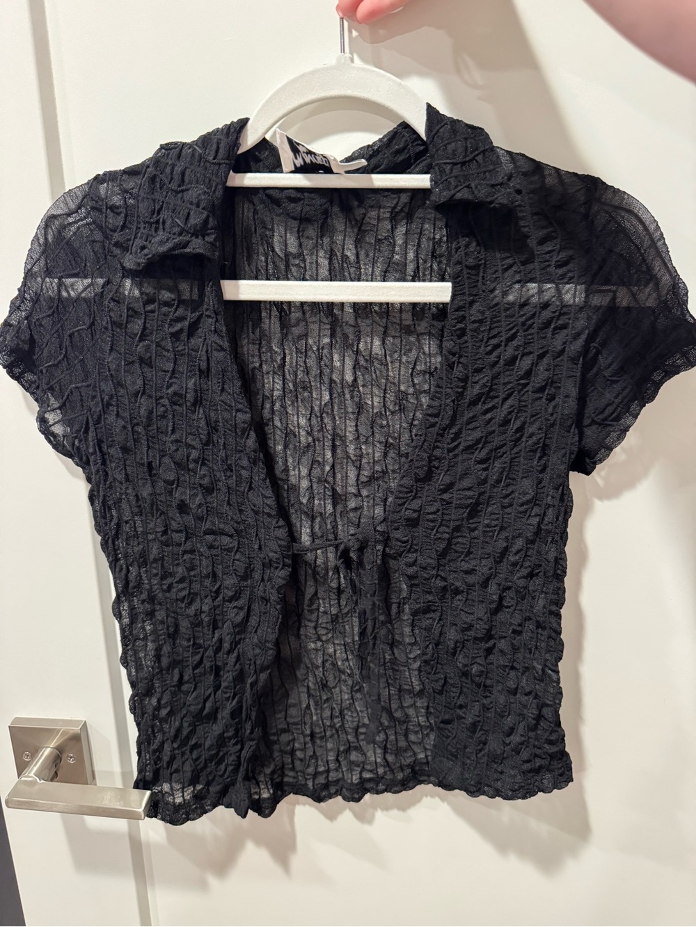 Princess Polly Black Crinkled Short Sleeve Sheer Blouse